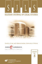 Okładka - Silesian Journal of Legal Studies. Vol. 8 - red. Joanna Nowakowska-Małusecka