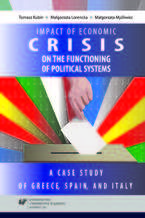 Okładka - Impact of the 2008 economic crisis on the functioning of political systems. A case study of Greece, Spain, and Italy - Tomasz Kubin, Małgorzata Lorencka, Małgorzata Myśliwiec