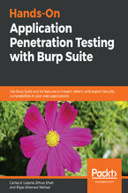 Okładka - Hands-On Application Penetration Testing with Burp Suite. Use Burp Suite and its features to inspect, detect, and exploit security vulnerabilities in your web applications - Carlos A. Lozano , Dhruv Shah, Riyaz Ahemed Walikar