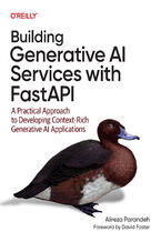 Okładka - Building Generative AI Services with FastAPI. A Practical Approach to Developing Context-Rich Generative AI Applications - Alireza Parandeh