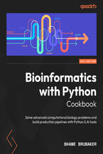 Okładka - Bioinformatics with Python Cookbook. Solve advanced computational biology problems and build production pipelines with Python and AI tools - Fourth Edition - Shane Brubaker
