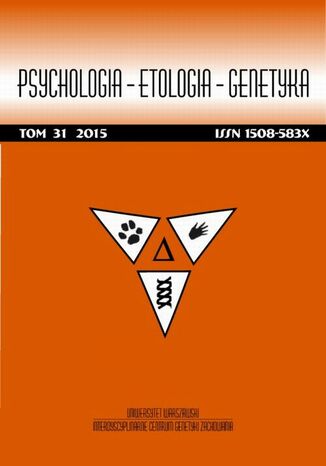 Psychologia-Etologia-Genetyka nr 31/2015 Marta Witkowska, Patrycja Naumczyk, Krzysztof Jodzio, Judyta Gulatowska, Paweł Ostaszewski, Maciej Trojan, Karol Lewczuk, Julia Małgorzata Szymańska, Slawomir Postek, Maria Ledzińska - okladka książki