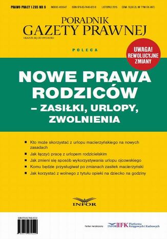 Nowe Prawa Rodziców - zasilki, urlopy, zwolnienia Infor Pl - okladka książki