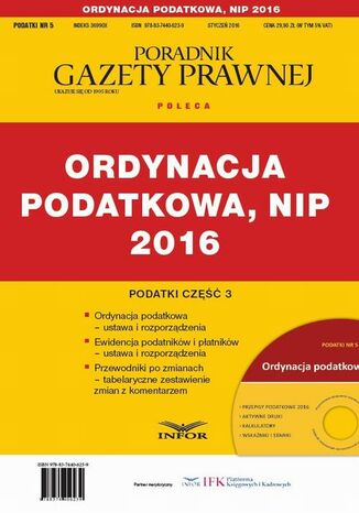 PODATKI 2016/5  Podatki cz.3 Ordynacja podatkowa, NIP 2016 Infor Pl - okladka książki