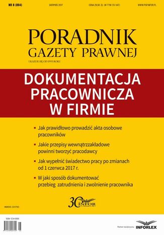 Dokumentacja pracownicza w firmie (PGP 8/2017) Infor Pl - okladka książki