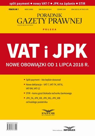 VAT i JPK Nowe obowiązki od 1 lipca 2018 r Infor Pl - okladka książki
