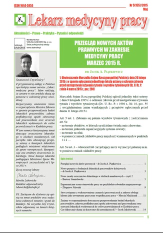 Lekarz Medycyny Pracy on-line Nr.5/2015 Opracowanie zbiorowe - okladka książki