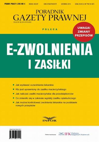 E-zwolnienia i zasiłki Infor Pl - okladka książki