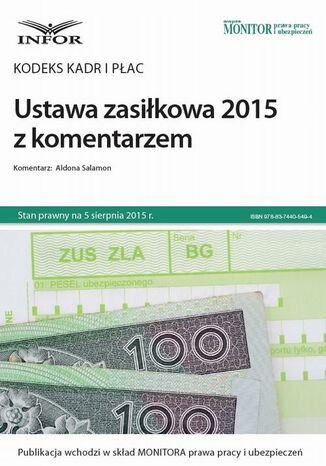 Kodeks kadr i płac  Ustawa zasiłkowa 2015 z komentarzem  Aldona Salamon - okladka książki