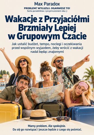 Wakacje z Przyjaciółmi Brzmiały Lepiej w Grupowym Czacie - Jak ustalić budżet, tempo, noclegi i oczekiwania przed wspólnym wyjazdem, żeby wrócić z wakacji nadal będąc znajomymi Max Paradox - okladka książki